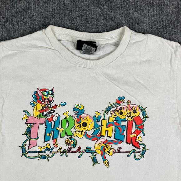 Thrasher T-Shirt Mens Size S White Skateboard Graphic Logo Streetwear Skate - Picture 1 of 8